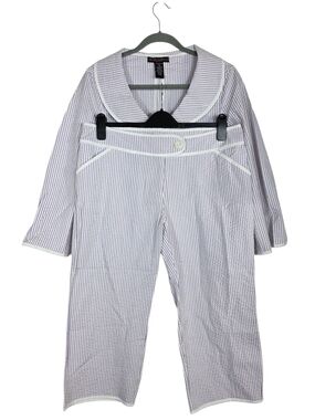Oscar Leopold Two-Piece Seersucker Capri pant Set in Lavender Stripe